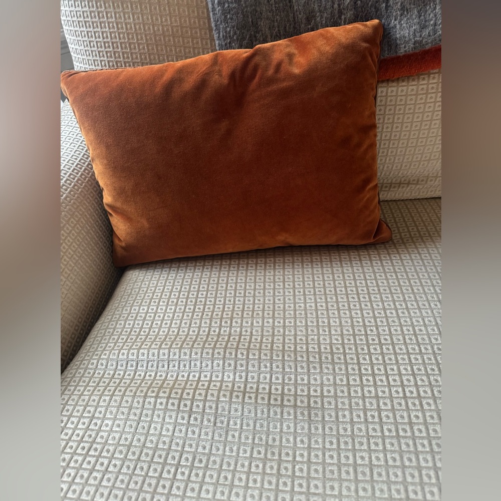 Ryan Studios brown velvet pillow with brown trim. 13x19 inches